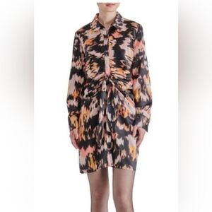 TIE CURIOUS LONG SLEEVE SHIRTDRESS IN PEACH PARFAIT